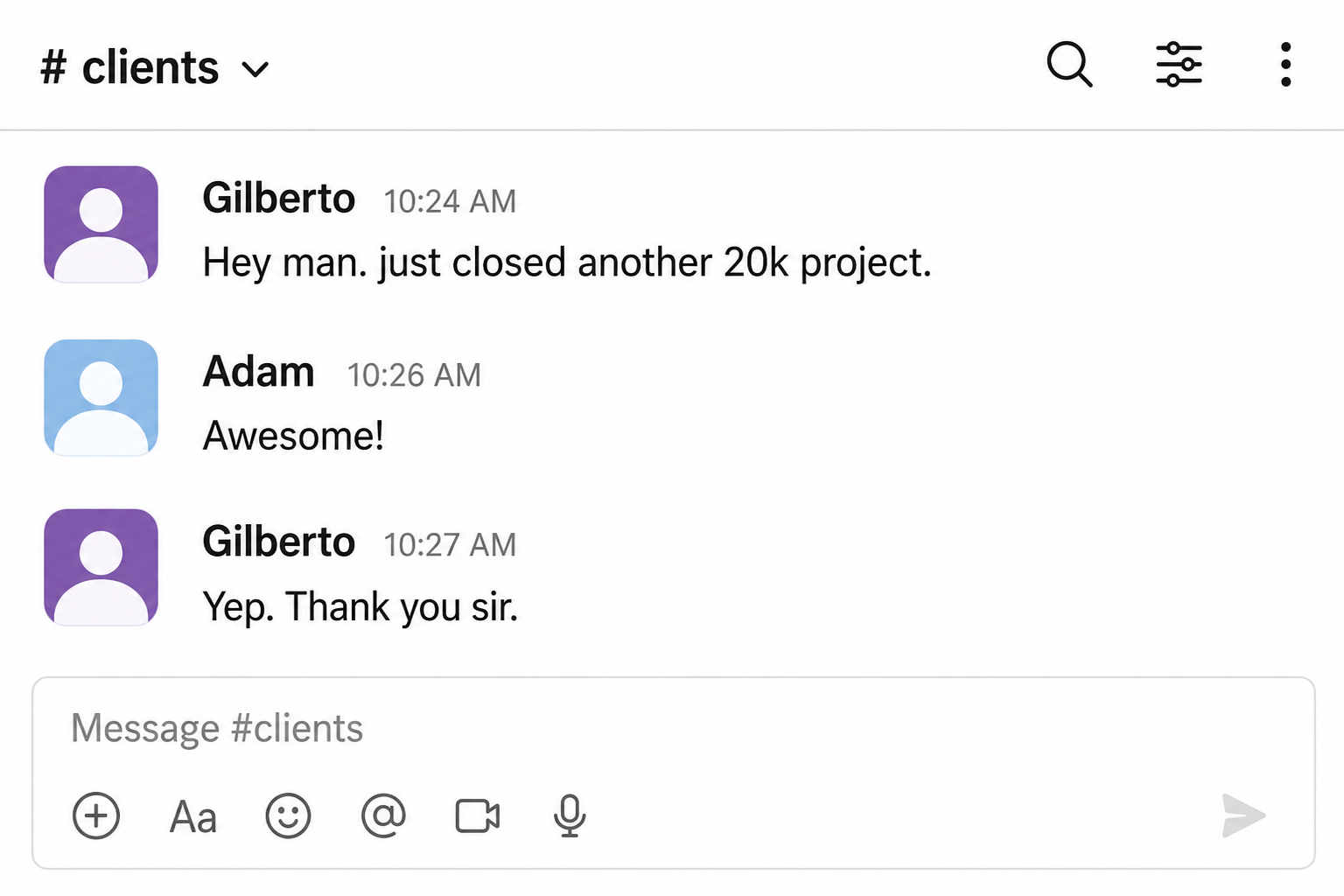 Client win shared in Slack